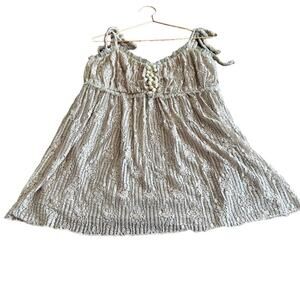 T. Bleu tiered Lace Pom detail rose gold shimmer babydoll blouse size large